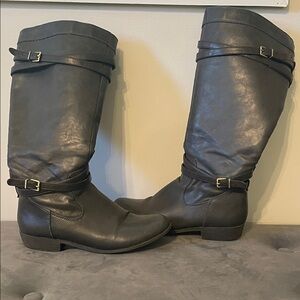 Dark Brown Leather Knee-High Boots